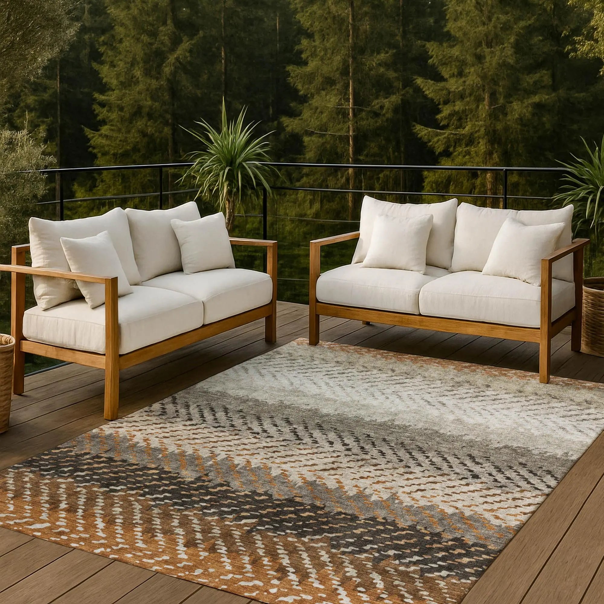 8' X 10' Orange And Beige Striped Washable Indoor Outdoor Area Rug Homeroots Outdoor