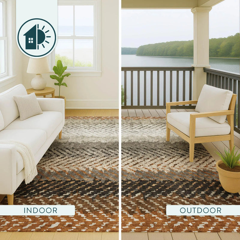 8' X 10' Orange And Beige Striped Washable Indoor Outdoor Area Rug Homeroots Outdoor