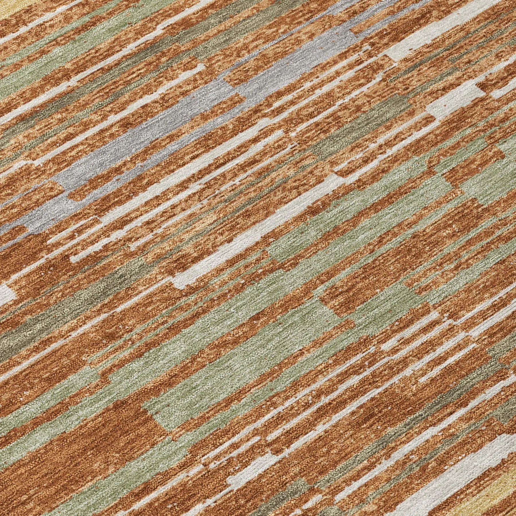 8' X 10' Orange And Beige Striped Washable Indoor Outdoor Area Rug Homeroots Outdoor