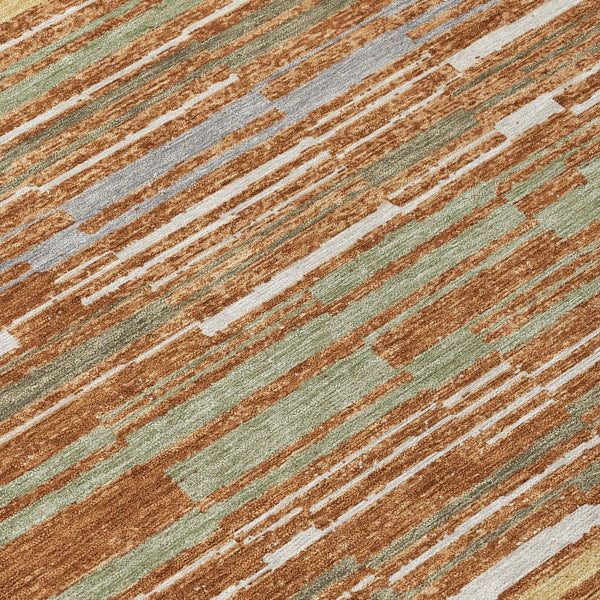 8' X 10' Orange And Beige Striped Washable Indoor Outdoor Area Rug Homeroots Outdoor
