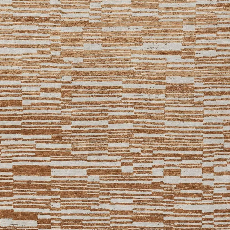 8' X 10' Orange And Beige Striped Washable Indoor Outdoor Area Rug Homeroots Outdoor