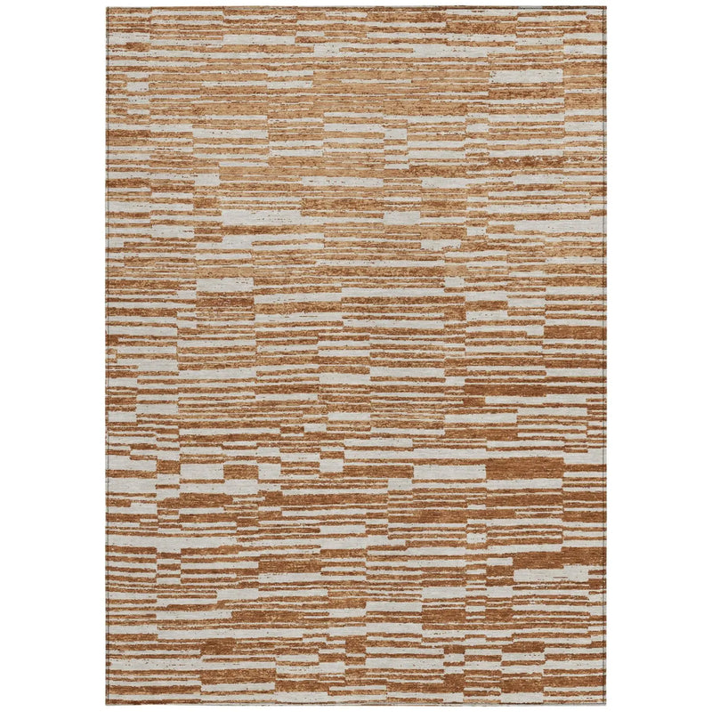 8' X 10' Orange And Beige Striped Washable Indoor Outdoor Area Rug Homeroots Outdoor