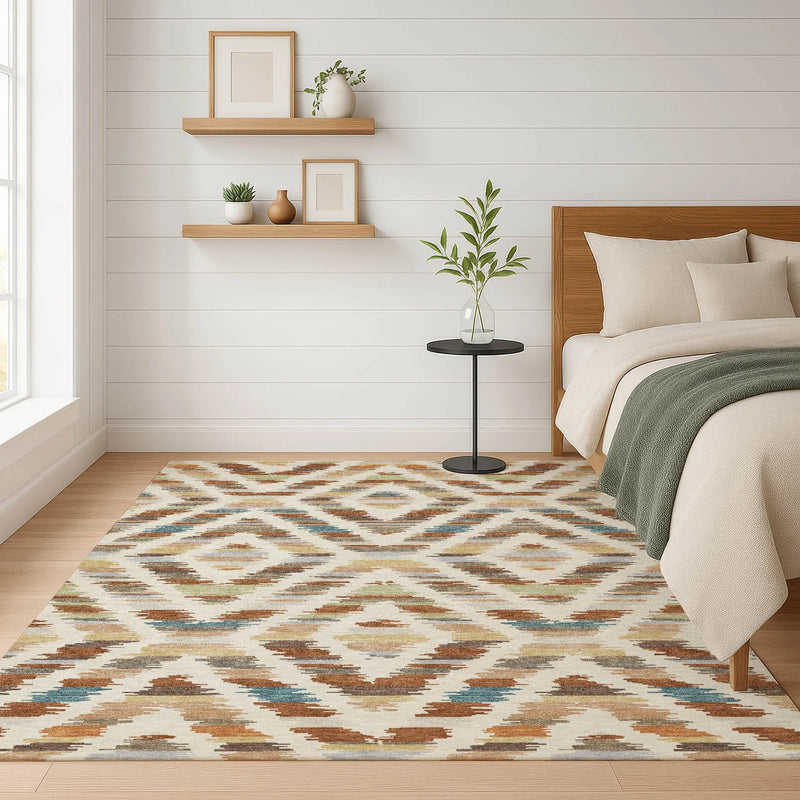 8' X 10' Orange And Beige Tribal Washable Indoor Outdoor Area Rug Homeroots Outdoor