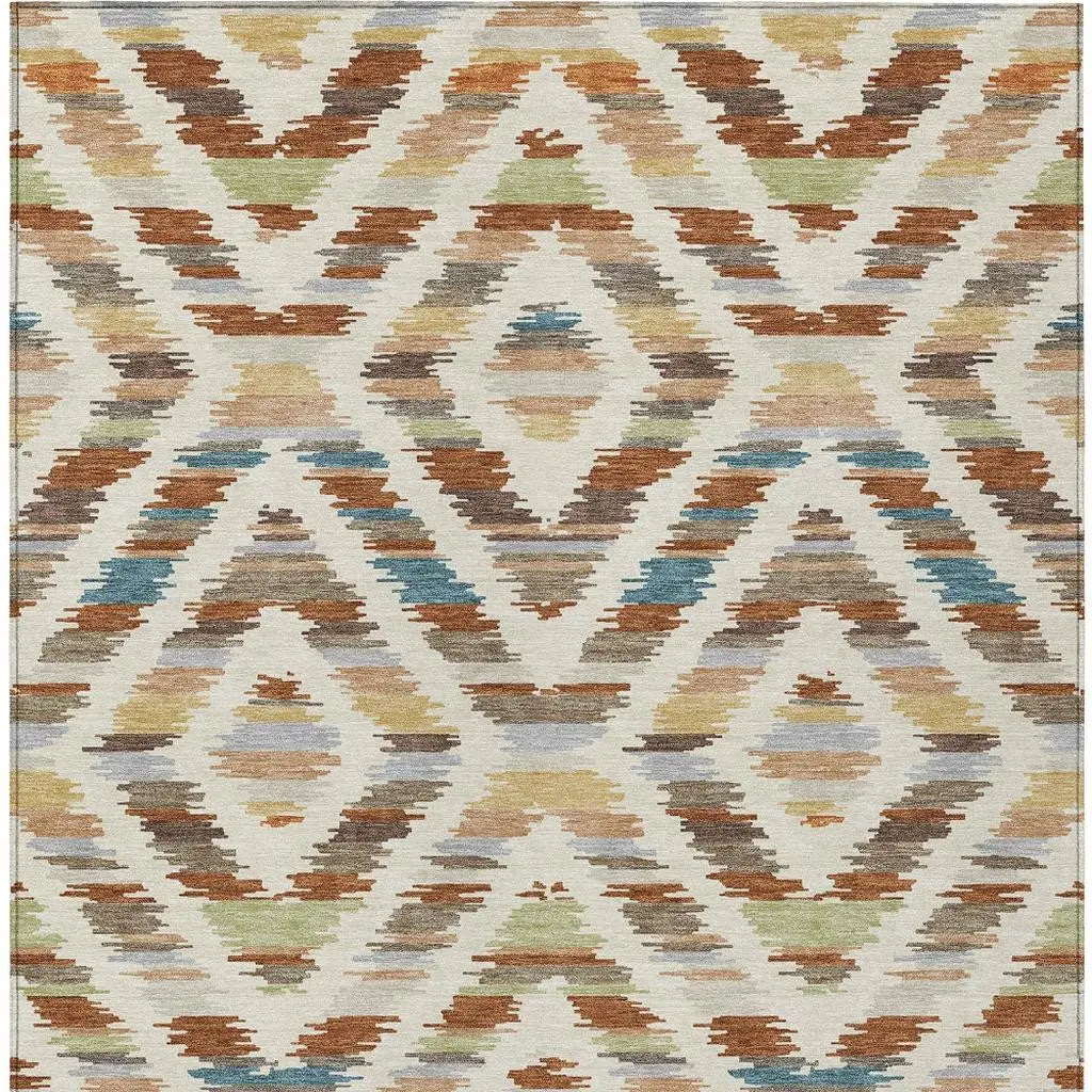 8' X 10' Orange And Beige Tribal Washable Indoor Outdoor Area Rug Homeroots Outdoor