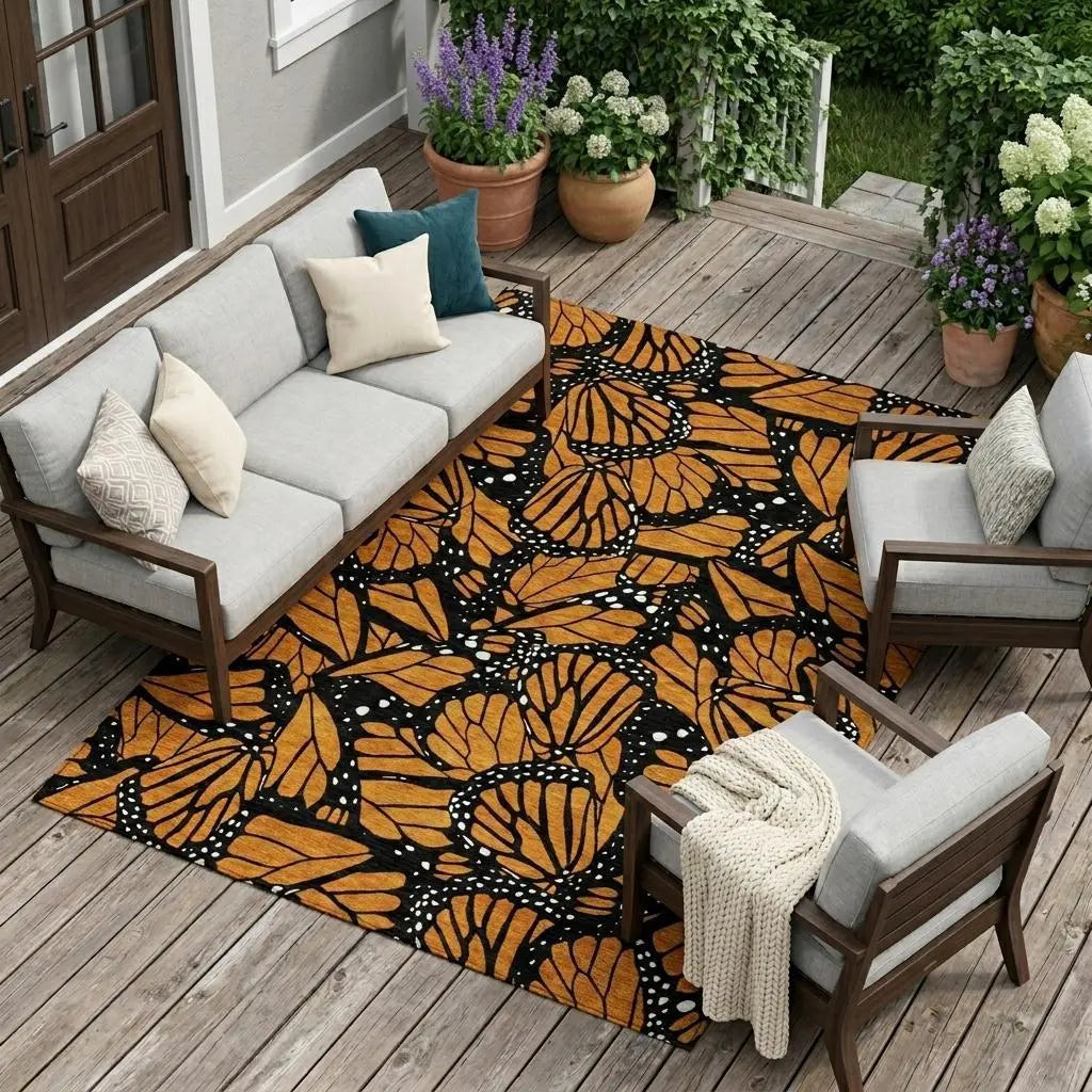 8' X 10' Orange And Black Animal Print Washable Indoor Outdoor Area Rug Homeroots Outdoor