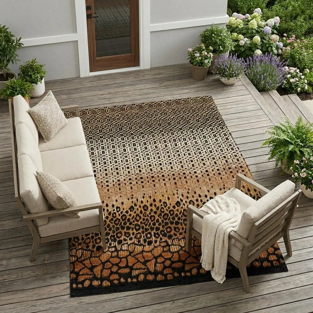 8' X 10' Orange And Black Geometric Washable Indoor Outdoor Area Rug Homeroots Outdoor