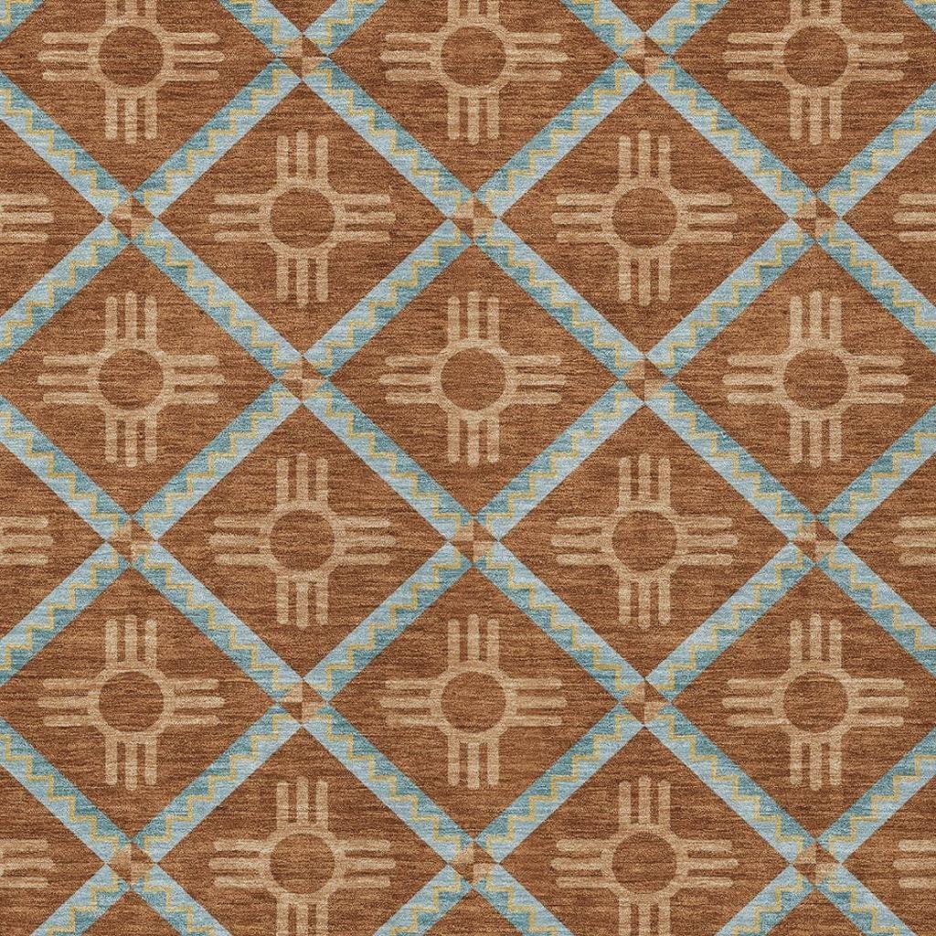 8' X 10' Orange And Blue Geometric Washable Indoor Outdoor Area Rug Homeroots Outdoor