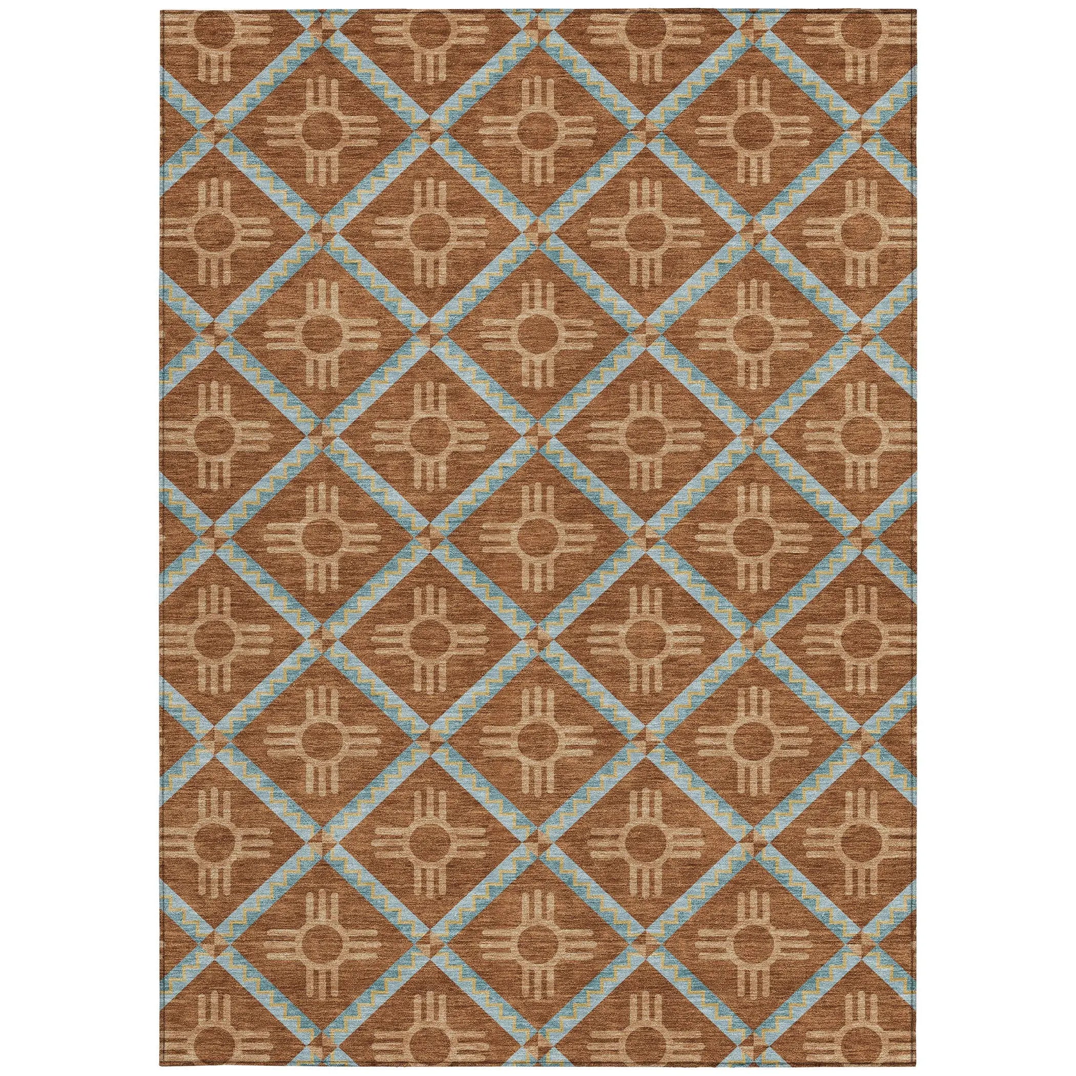 8' X 10' Orange And Blue Geometric Washable Indoor Outdoor Area Rug Homeroots Outdoor