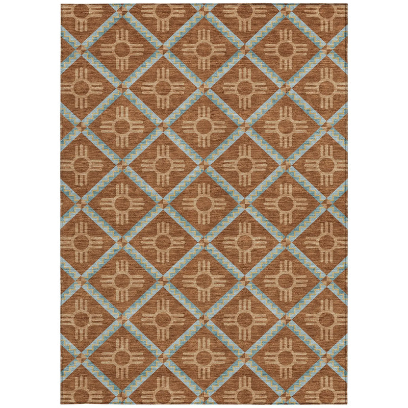 8' X 10' Orange And Blue Geometric Washable Indoor Outdoor Area Rug Homeroots Outdoor