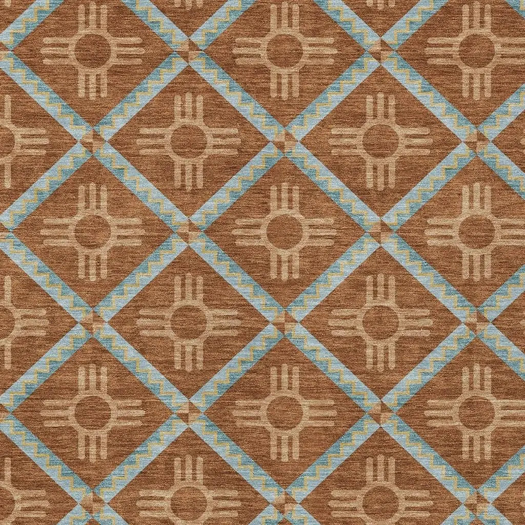 8' X 10' Orange And Blue Geometric Washable Indoor Outdoor Area Rug Homeroots Outdoor