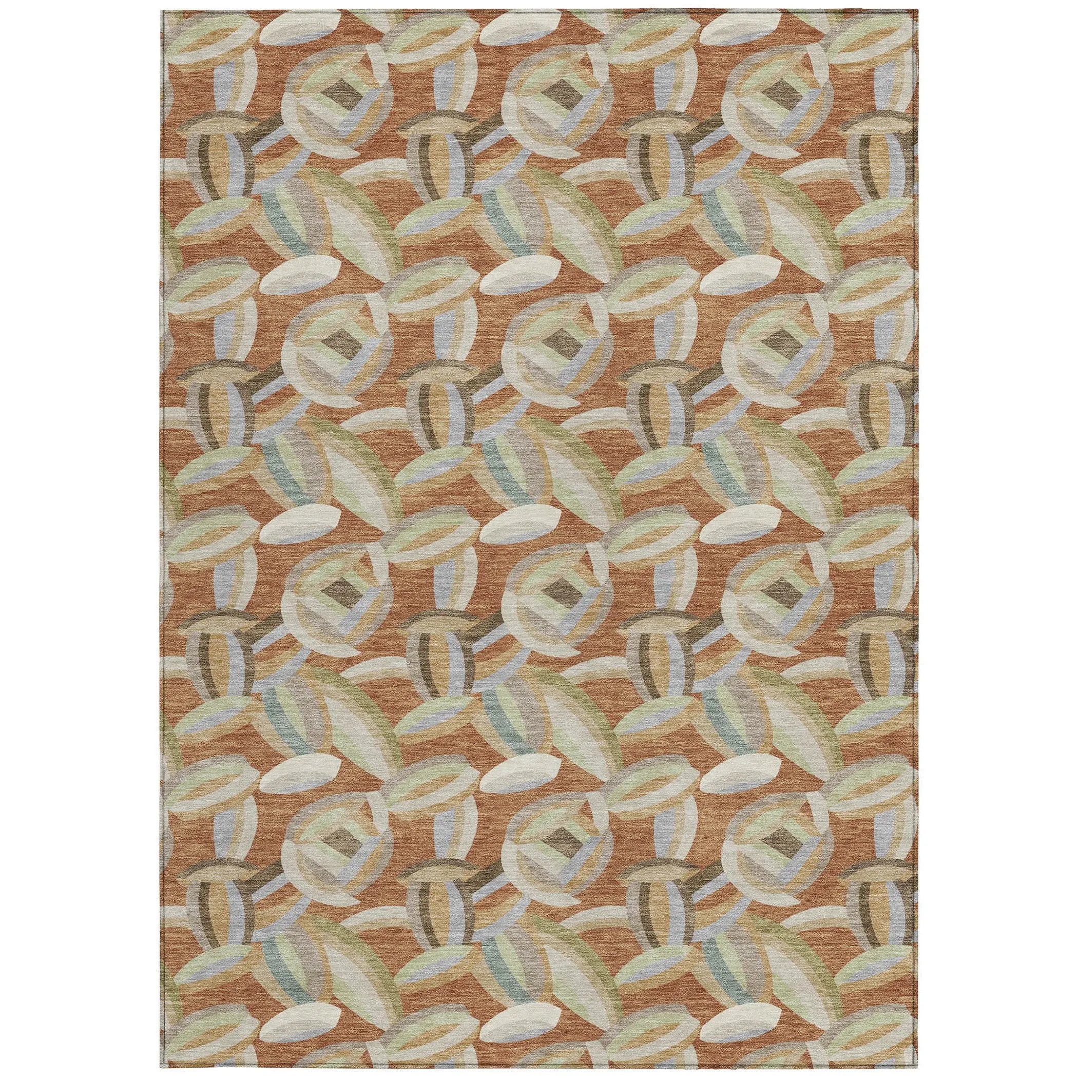 8' X 10' Orange And Brown Abstract Washable Indoor Outdoor Area Rug Homeroots Outdoor