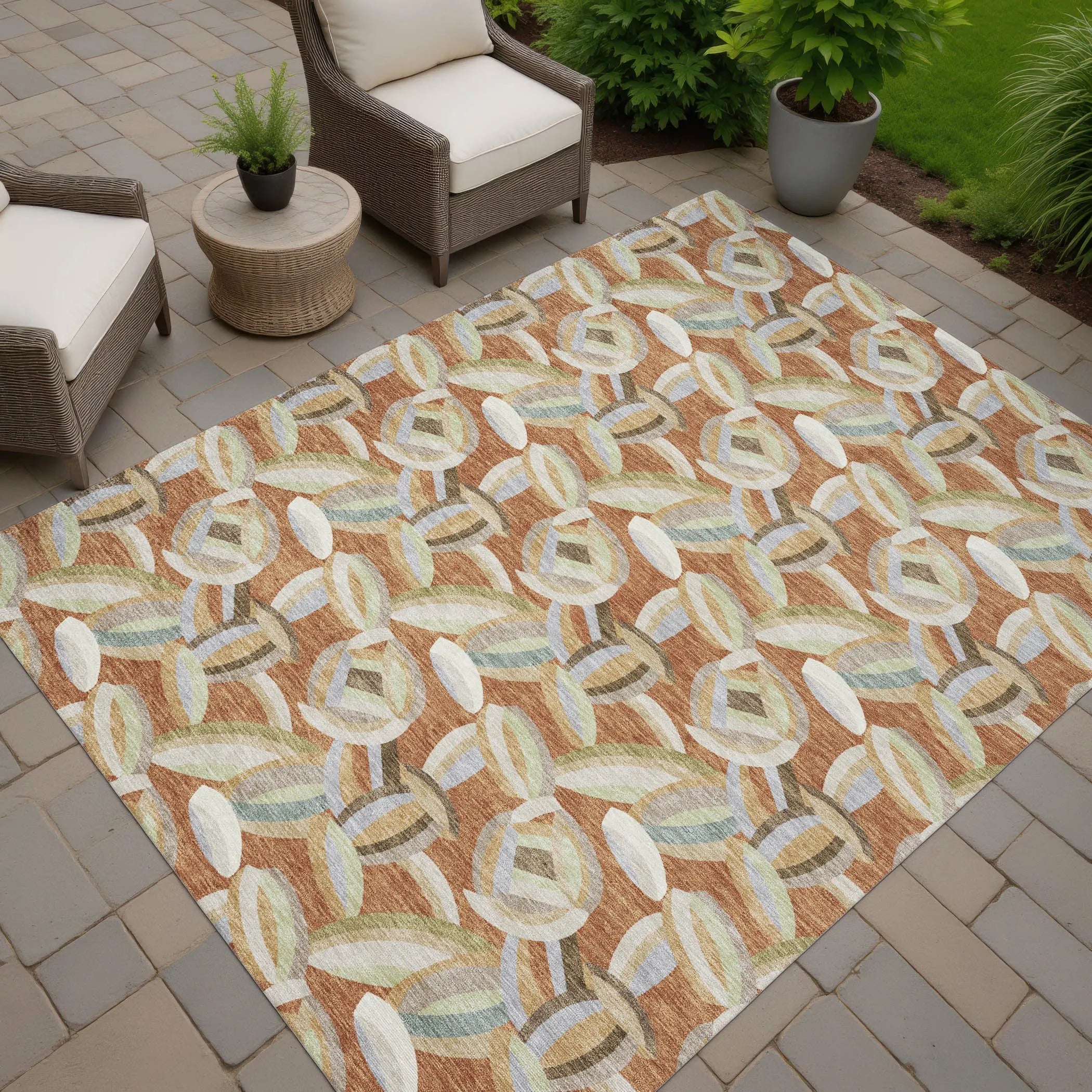 8' X 10' Orange And Brown Abstract Washable Indoor Outdoor Area Rug Homeroots Outdoor