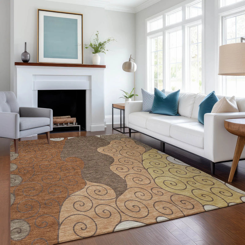 8' X 10' Orange And Brown Abstract Washable Indoor Outdoor Area Rug Homeroots Outdoor