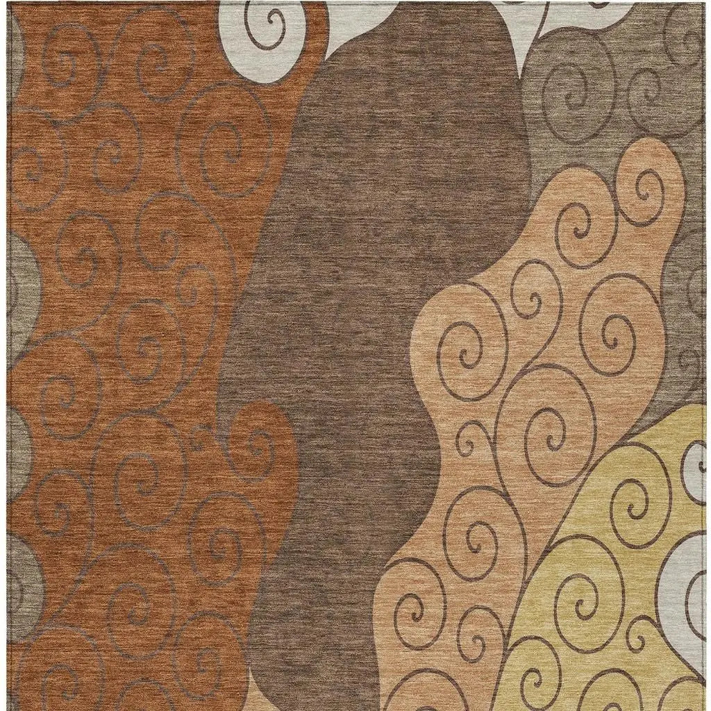 8' X 10' Orange And Brown Abstract Washable Indoor Outdoor Area Rug Homeroots Outdoor