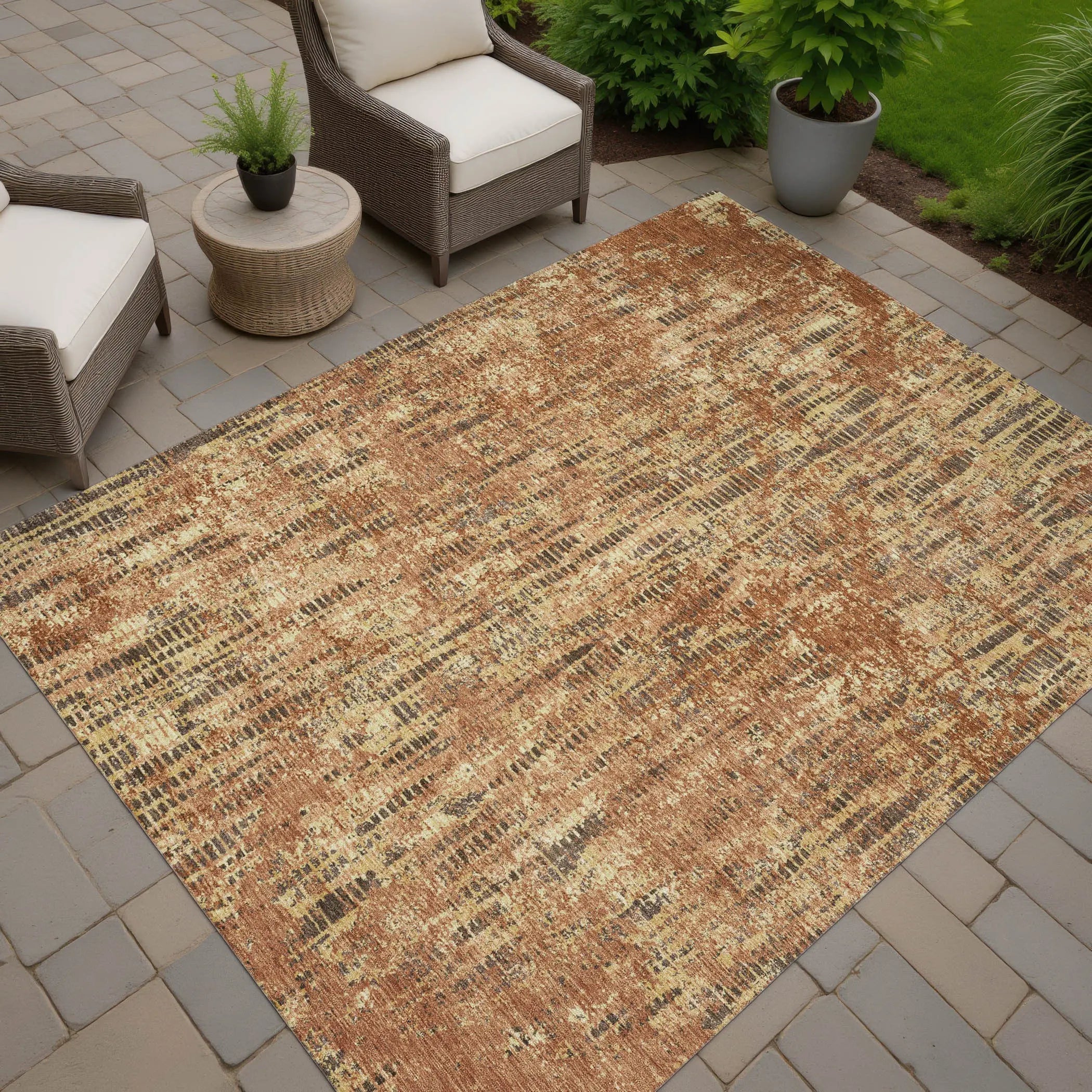 8' X 10' Orange And Brown Abstract Washable Indoor Outdoor Area Rug Homeroots Outdoor