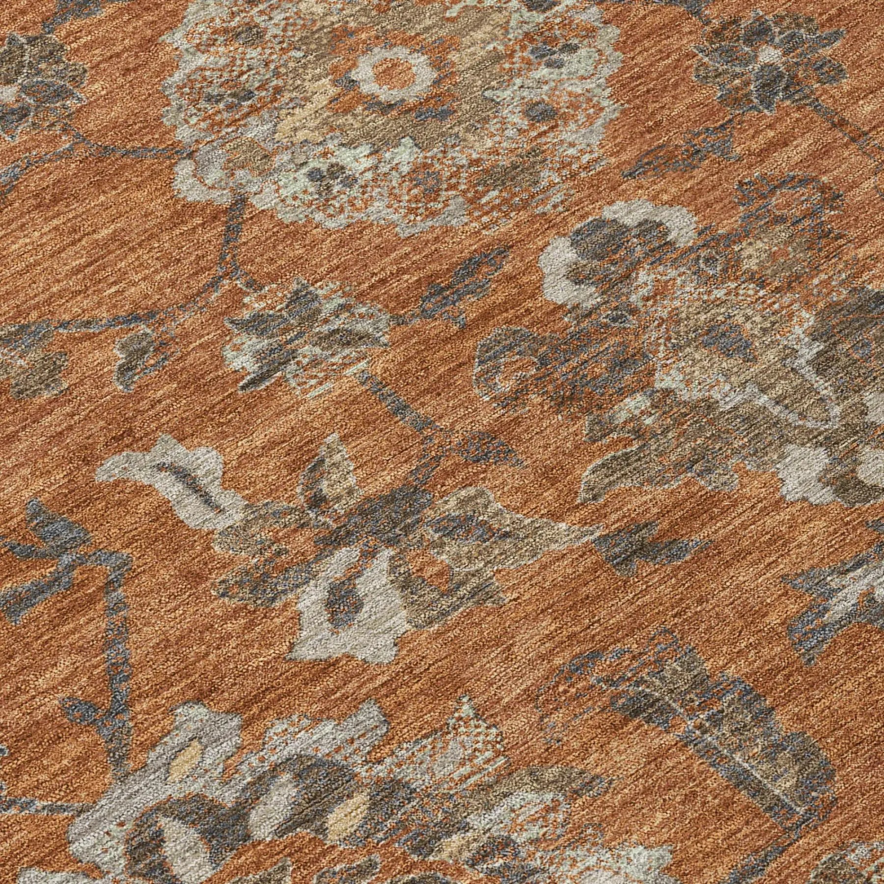 8' X 10' Orange And Brown Floral Medallion Washable Indoor Outdoor Area Rug Homeroots Outdoor