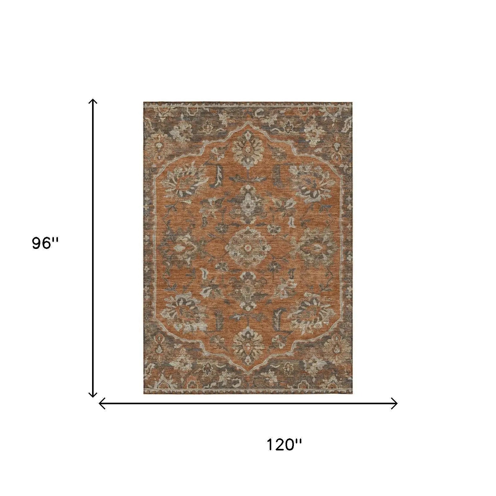 8' X 10' Orange And Brown Floral Medallion Washable Indoor Outdoor Area Rug Homeroots Outdoor