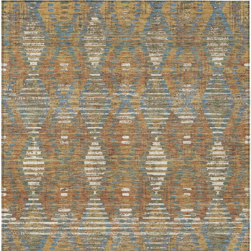 8' X 10' Orange And Brown Floral Medallion Washable Indoor Outdoor Area Rug Homeroots Outdoor