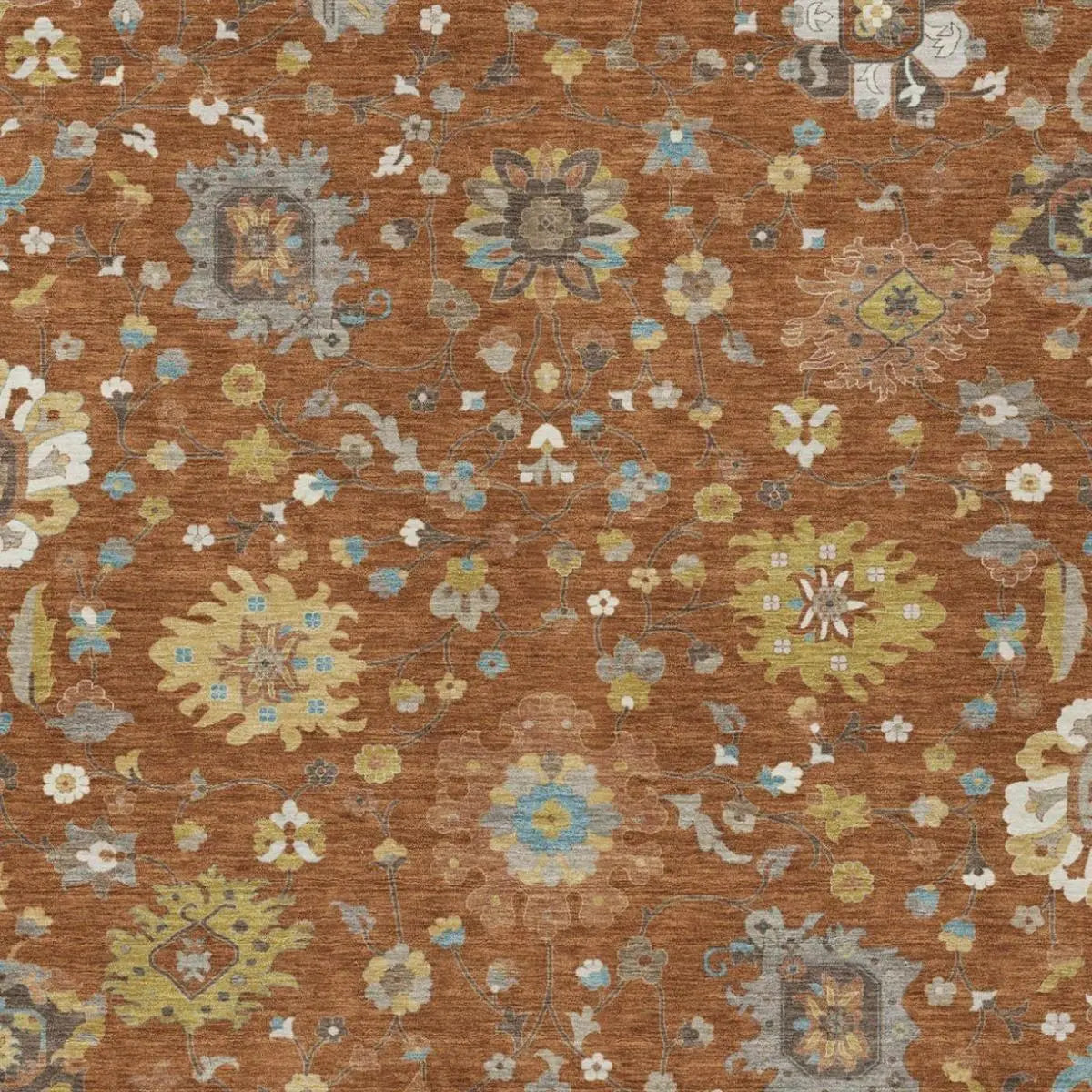 8' X 10' Orange And Brown Floral Washable Indoor Outdoor Area Rug Homeroots Outdoor