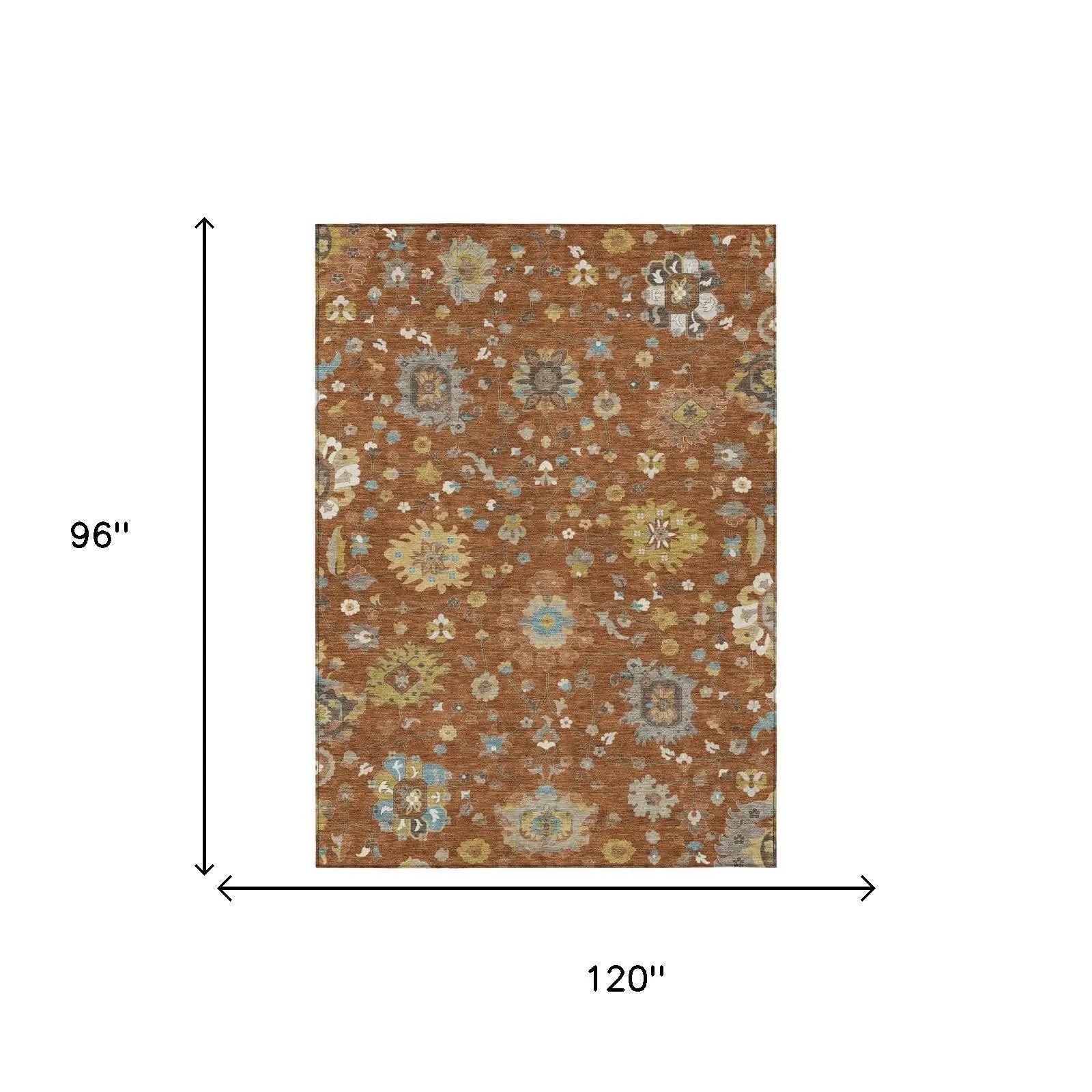 8' X 10' Orange And Brown Floral Washable Indoor Outdoor Area Rug Homeroots Outdoor