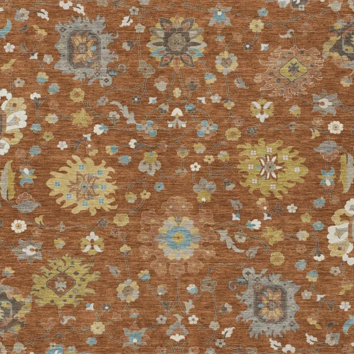 8' X 10' Orange And Brown Floral Washable Indoor Outdoor Area Rug Homeroots Outdoor