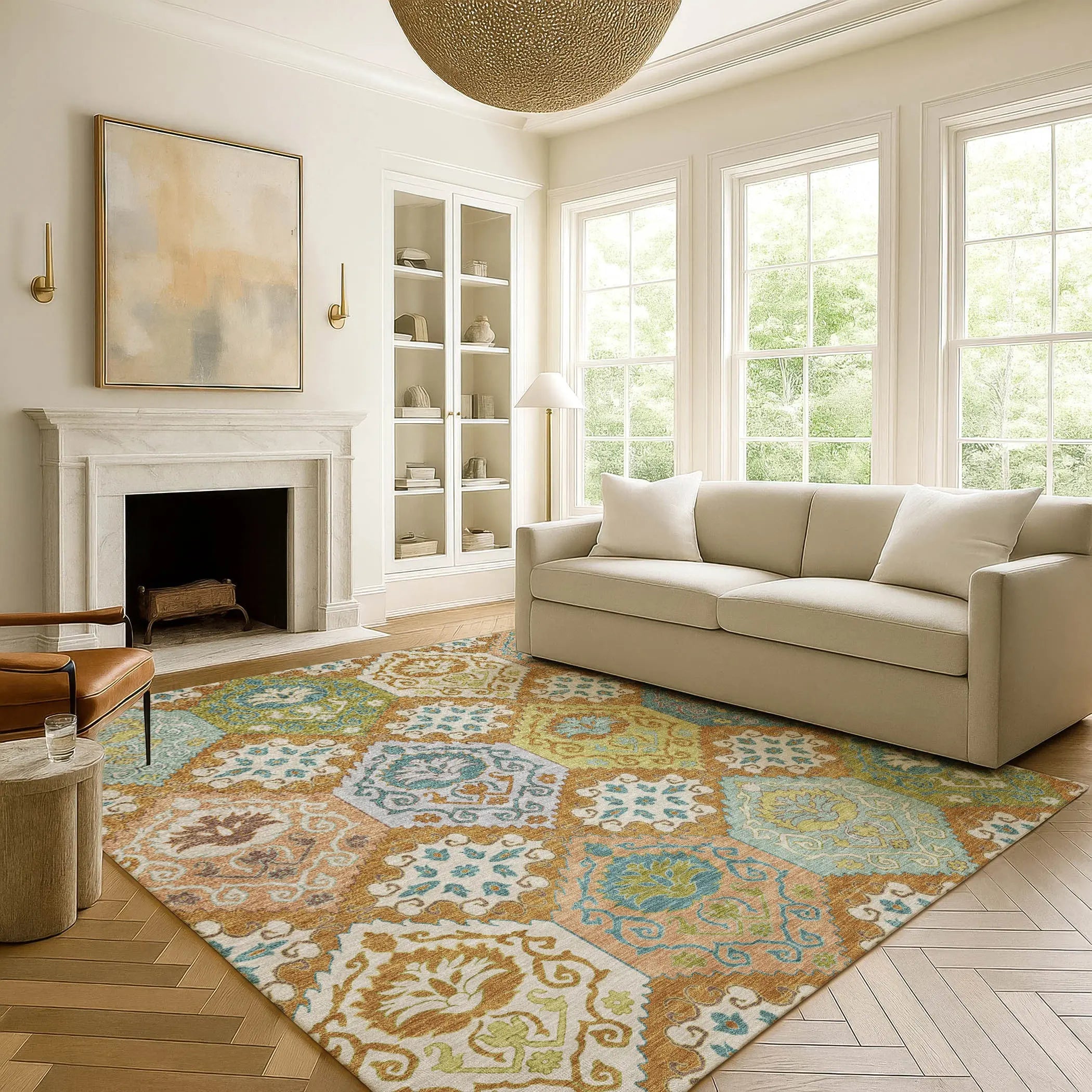 8' X 10' Orange And Brown Geometric Washable Indoor Outdoor Area Rug Homeroots Outdoor