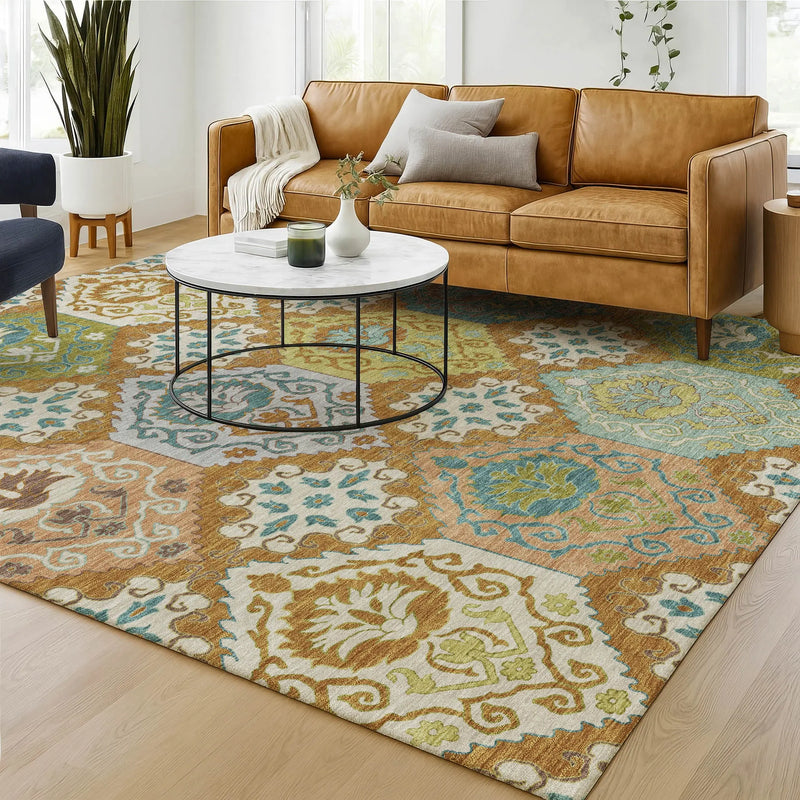 8' X 10' Orange And Brown Geometric Washable Indoor Outdoor Area Rug Homeroots Outdoor
