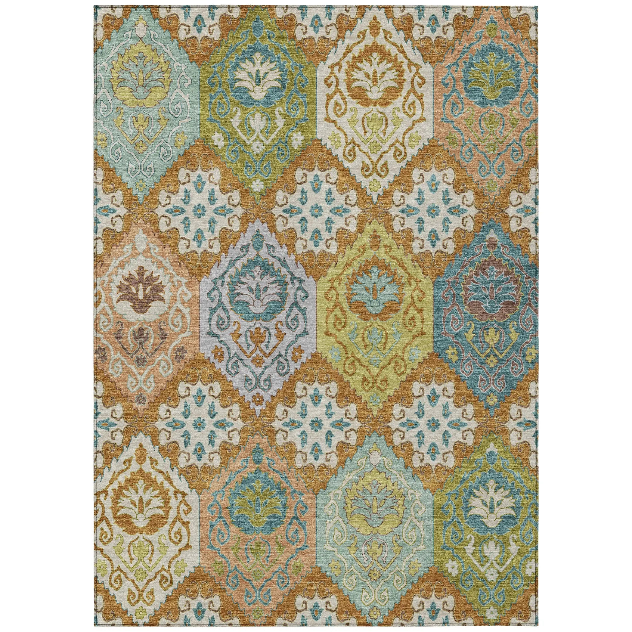 8' X 10' Orange And Brown Geometric Washable Indoor Outdoor Area Rug Homeroots Outdoor