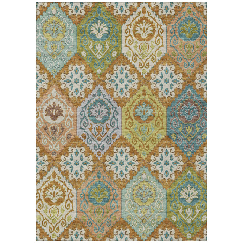 8' X 10' Orange And Brown Geometric Washable Indoor Outdoor Area Rug Homeroots Outdoor