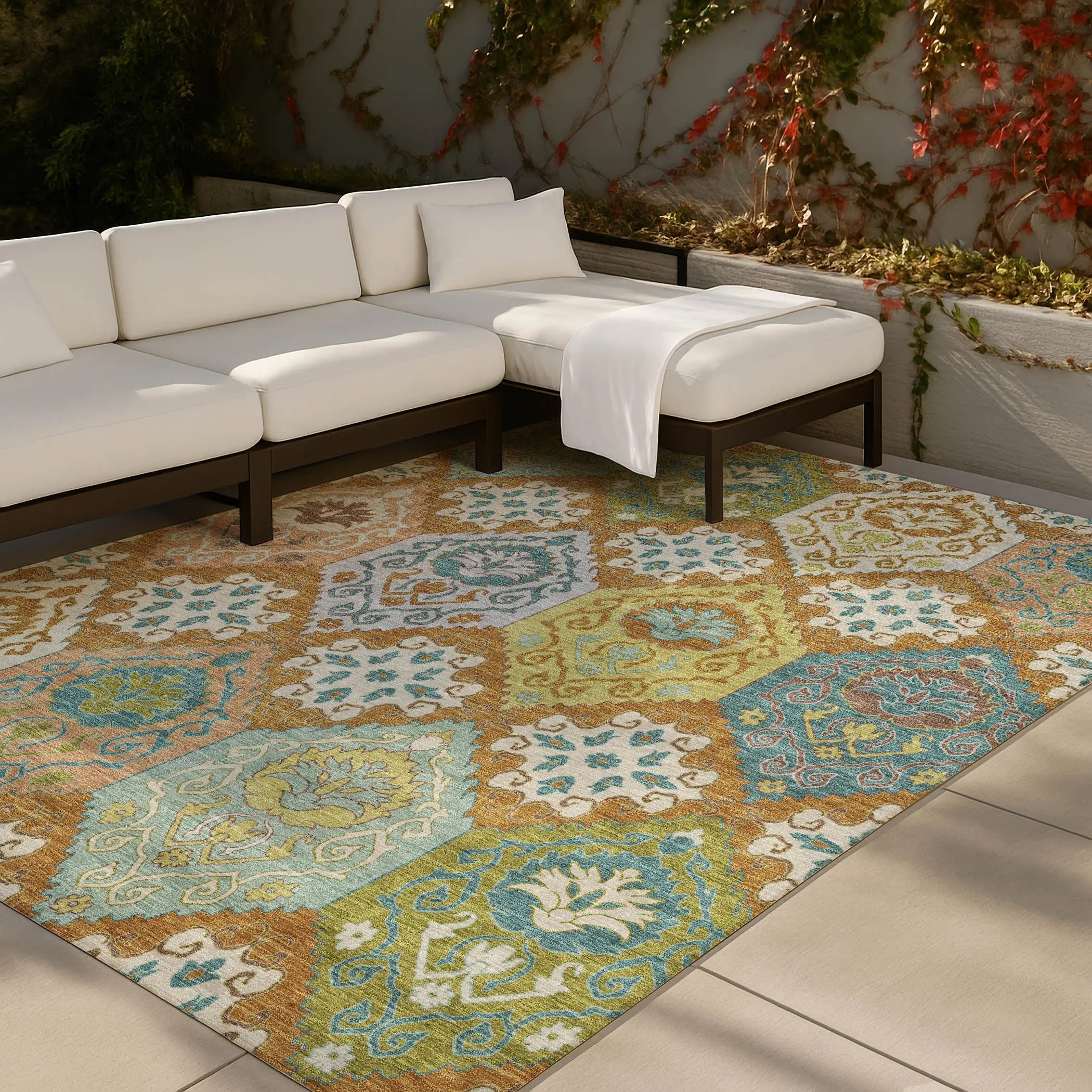 8' X 10' Orange And Brown Geometric Washable Indoor Outdoor Area Rug Homeroots Outdoor