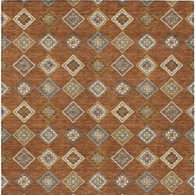 8' X 10' Orange And Brown Geometric Washable Indoor Outdoor Area Rug Homeroots Outdoor