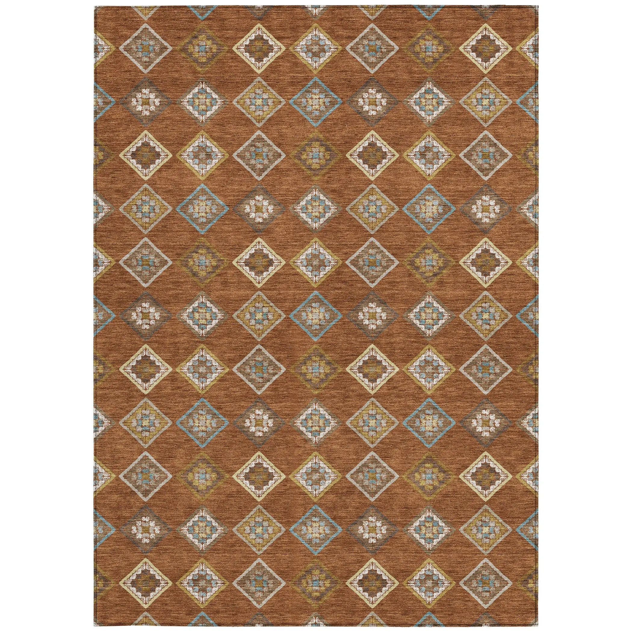8' X 10' Orange And Brown Geometric Washable Indoor Outdoor Area Rug Homeroots Outdoor