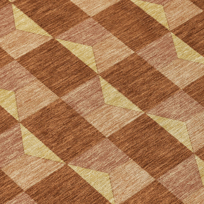 8' X 10' Orange And Brown Geometric Washable Indoor Outdoor Area Rug Homeroots Outdoor
