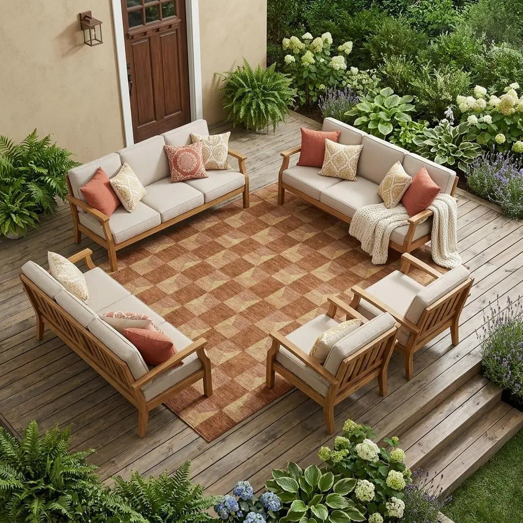 8' X 10' Orange And Brown Geometric Washable Indoor Outdoor Area Rug Homeroots Outdoor