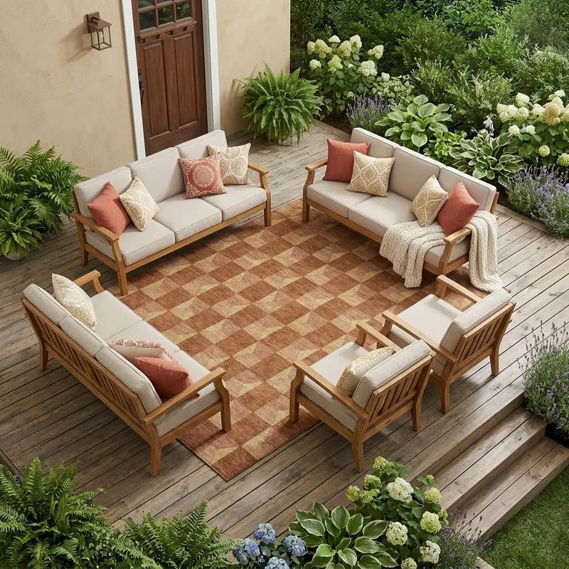 8' X 10' Orange And Brown Geometric Washable Indoor Outdoor Area Rug Homeroots Outdoor