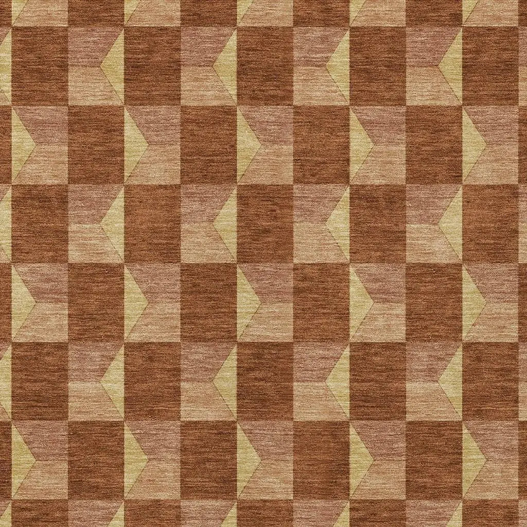 8' X 10' Orange And Brown Geometric Washable Indoor Outdoor Area Rug Homeroots Outdoor