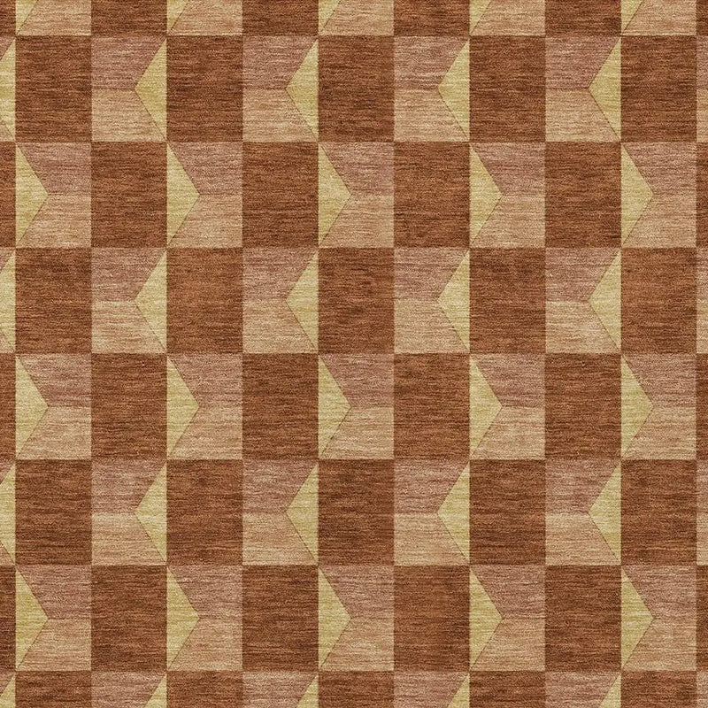 8' X 10' Orange And Brown Geometric Washable Indoor Outdoor Area Rug Homeroots Outdoor