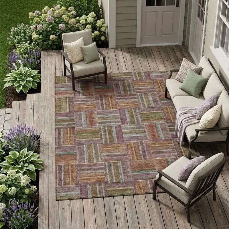 8' X 10' Orange And Brown Geometric Washable Indoor Outdoor Area Rug Homeroots Outdoor