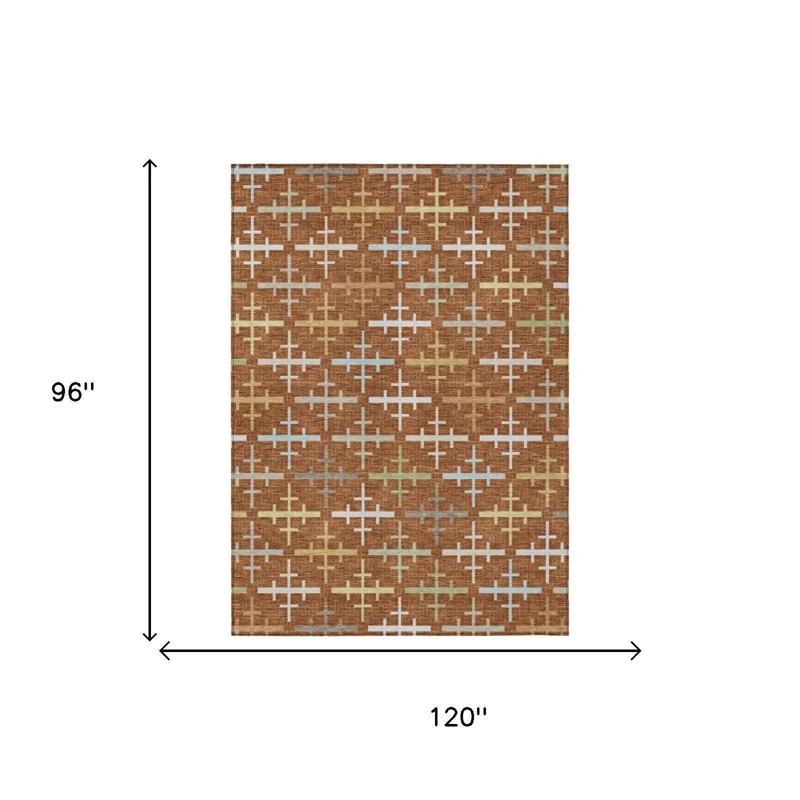 8' X 10' Orange And Brown Geometric Washable Indoor Outdoor Area Rug Homeroots Outdoor