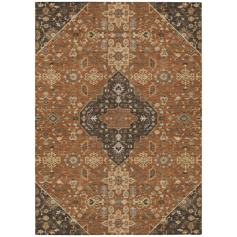 8' X 10' Orange And Brown Medallion Washable Indoor Outdoor Area Rug Homeroots Outdoor