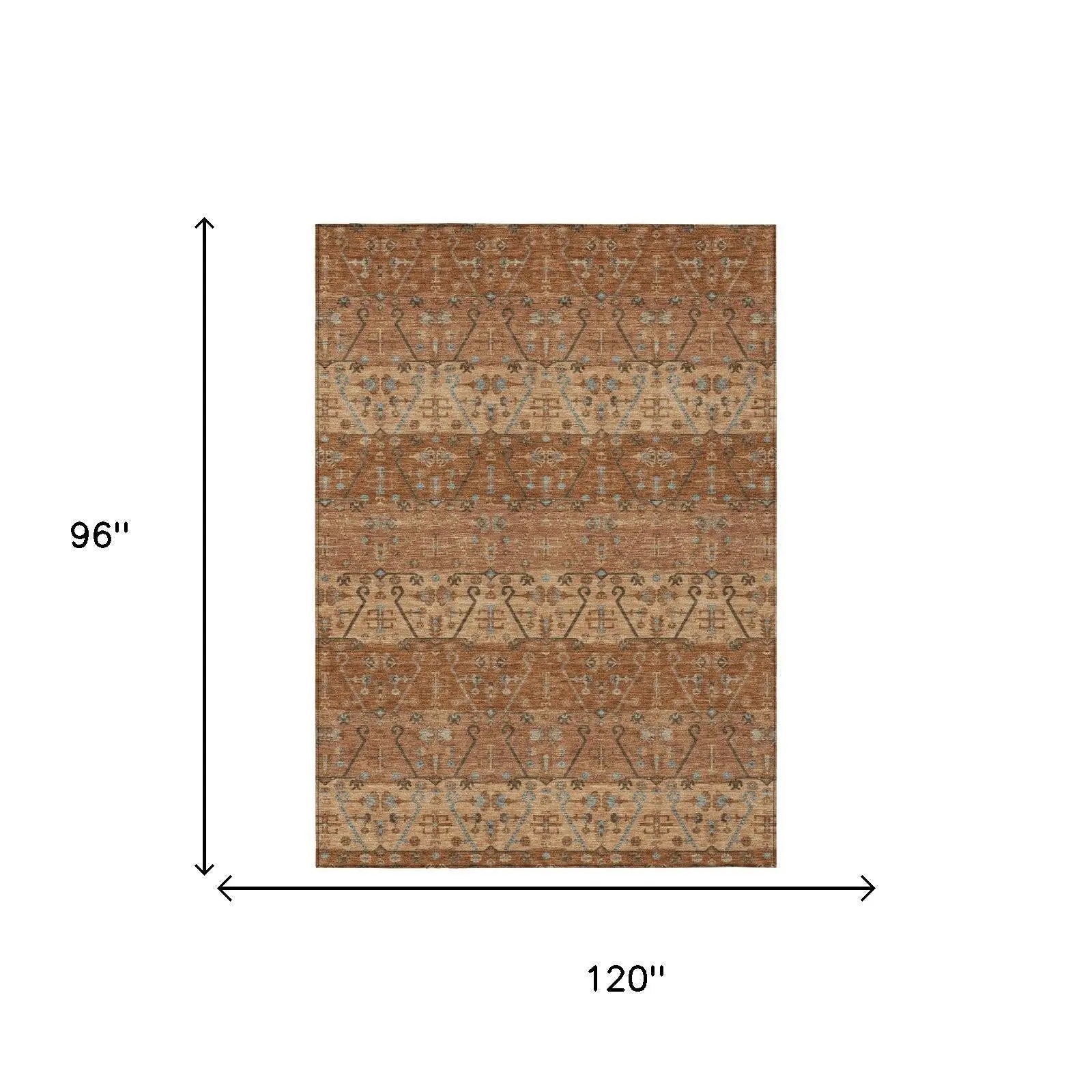 8' X 10' Orange And Brown Oriental Washable Indoor Outdoor Area Rug Homeroots Outdoor