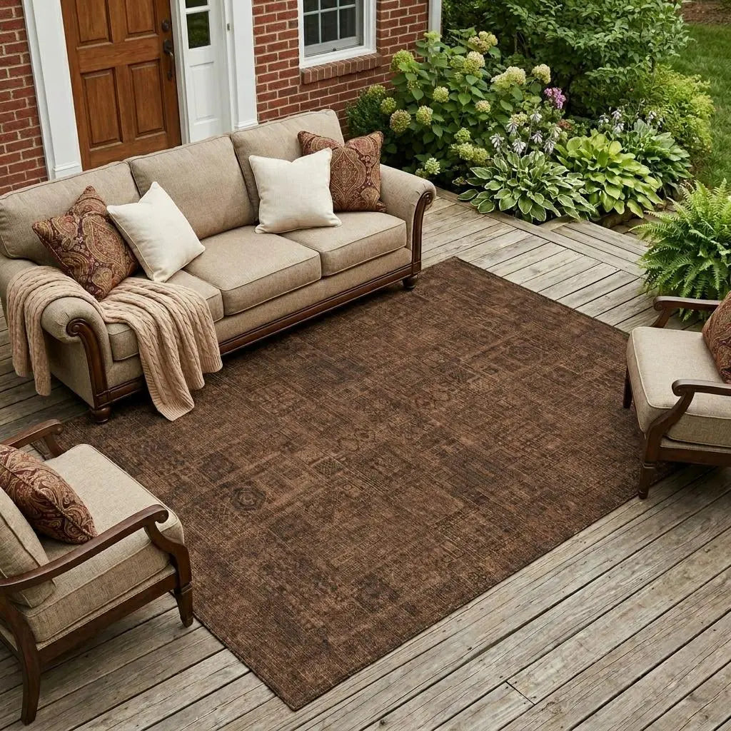 8' X 10' Orange And Brown Oriental Washable Indoor Outdoor Area Rug Homeroots Outdoor