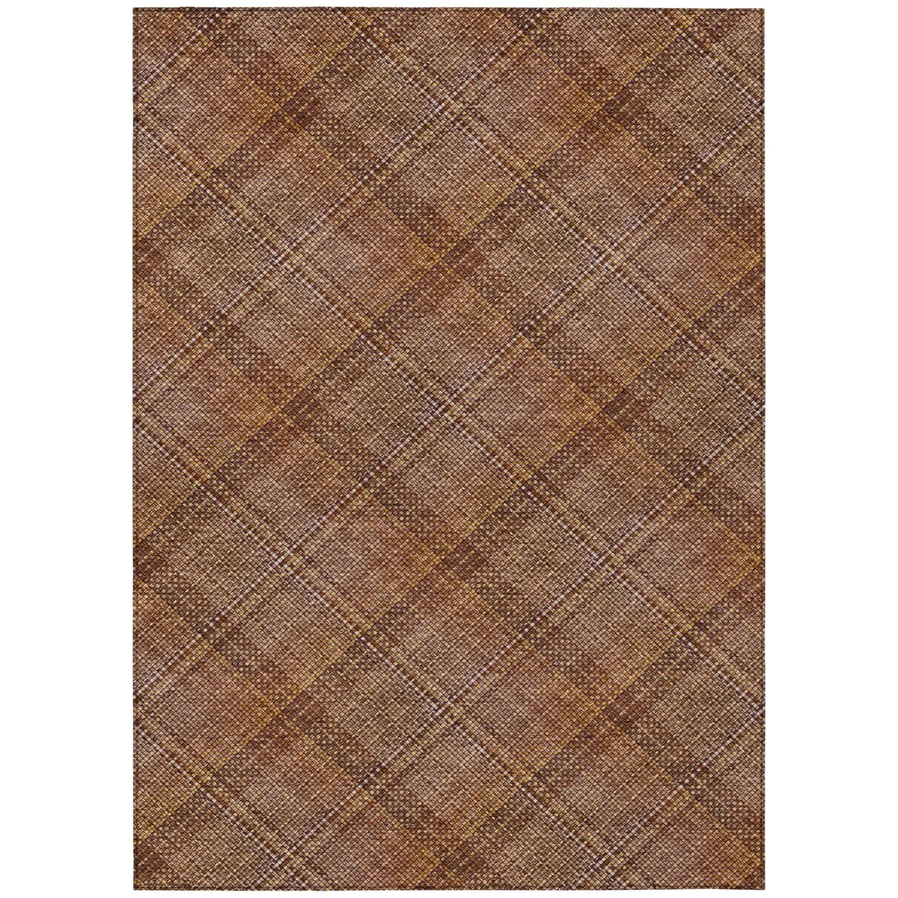 8' X 10' Orange And Brown Plaid Washable Indoor Outdoor Area Rug Homeroots Outdoor