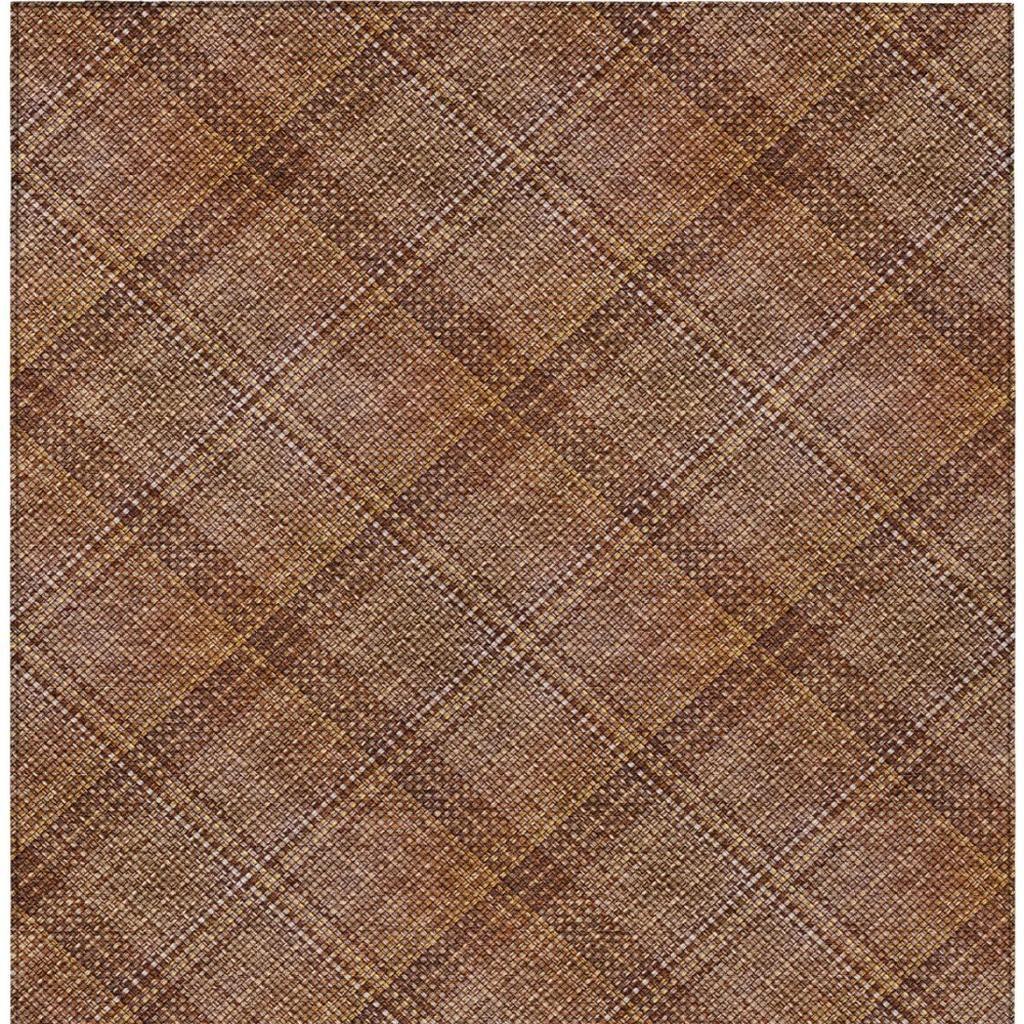 8' X 10' Orange And Brown Plaid Washable Indoor Outdoor Area Rug Homeroots Outdoor