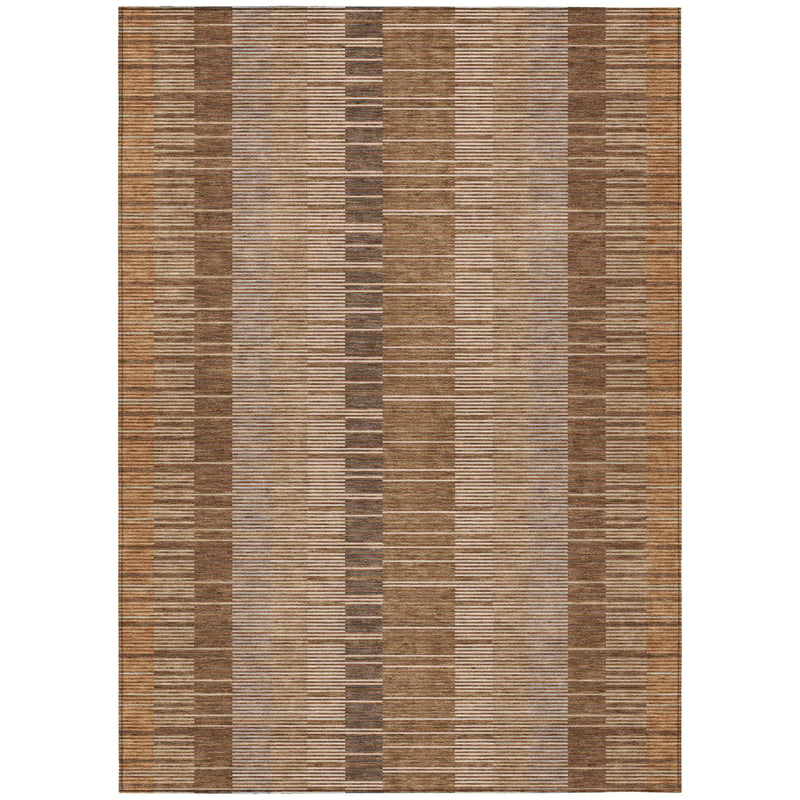 8' X 10' Orange And Brown Striped Washable Indoor Outdoor Area Rug Homeroots Outdoor