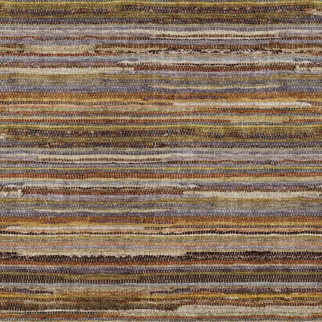 8' X 10' Orange And Brown Striped Washable Indoor Outdoor Area Rug Homeroots Outdoor