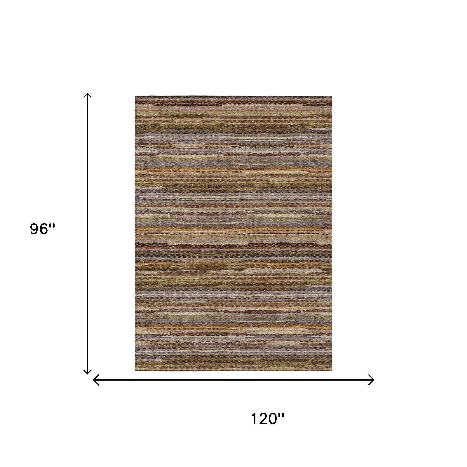 8' X 10' Orange And Brown Striped Washable Indoor Outdoor Area Rug Homeroots Outdoor