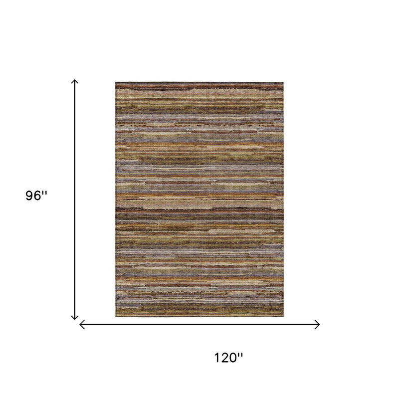 8' X 10' Orange And Brown Striped Washable Indoor Outdoor Area Rug Homeroots Outdoor
