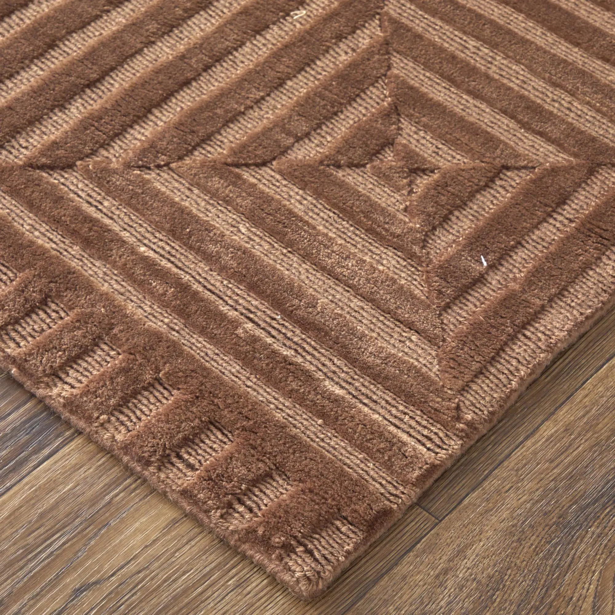 8' X 10' Orange And Brown Wool Geometric Hand Knotted Area Rug Homeroots Home Decor