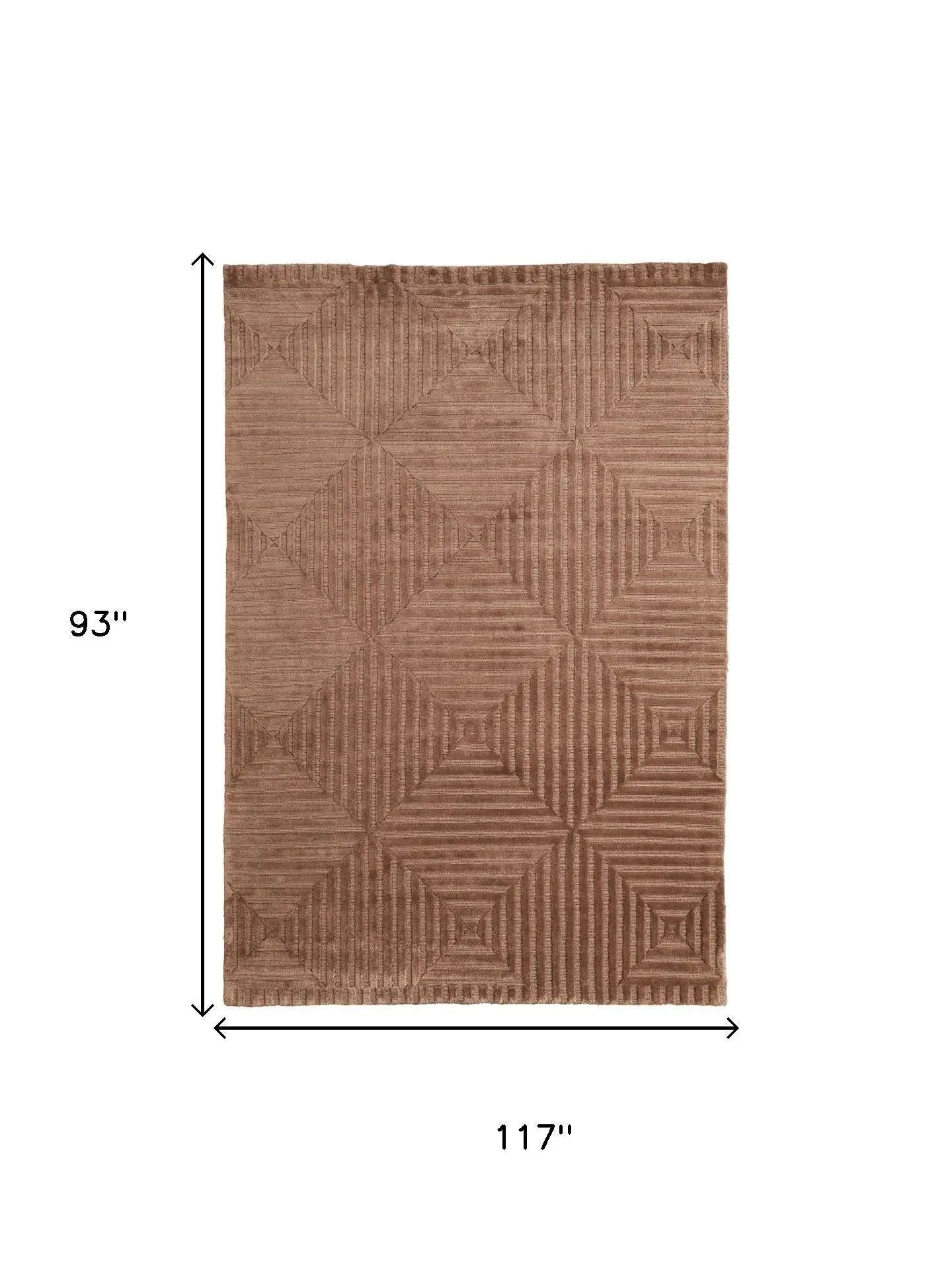 8' X 10' Orange And Brown Wool Geometric Hand Knotted Area Rug Homeroots Home Decor
